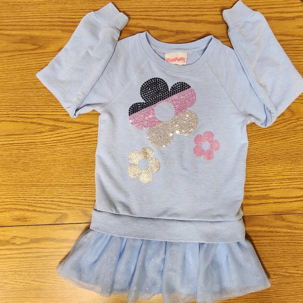 Girls FLAPDOODLES Long Sleeve Tunic Pullover Top Blue Sz 4-5